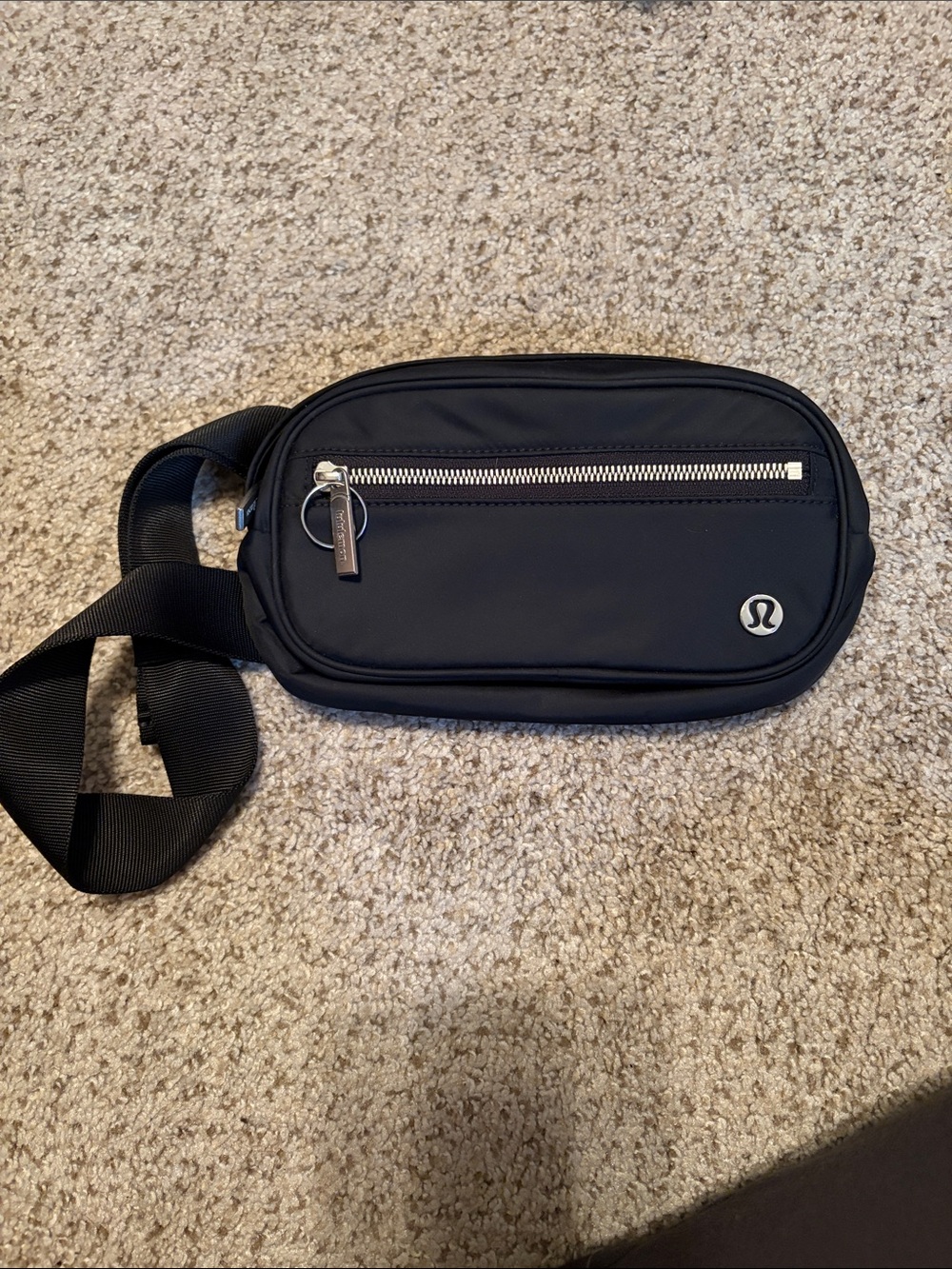 lululemon athletica Black Nylon Belt Bag with Silver Zipper